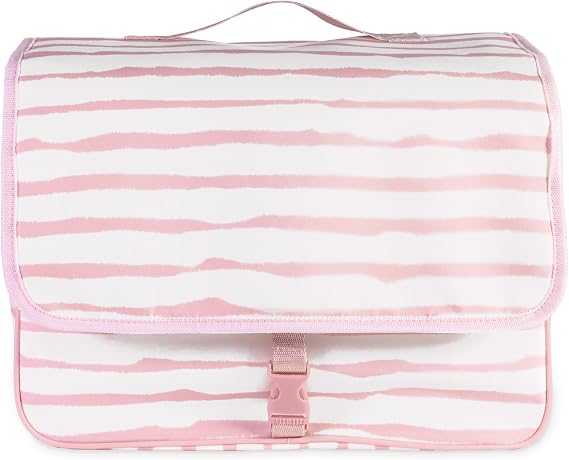 kate spade new york Hanging Toiletry Bag, Goddess Stripe | 8.5" x 12.75" x 6" Travel Organizer with Gold Hook, 2 Large Bottle Compartments, Mesh & Clear Pockets, Nylon & Mesh