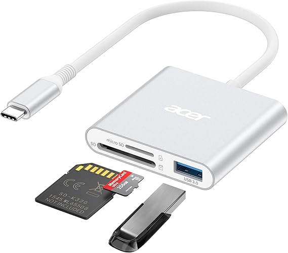 Acer SD Card Reader USB C, 3 in 1 Memory Card Reader with Dual Slots/USB3.0