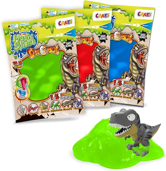 CRAZE Magic Slime Dinorex Slime for Kids 6 x 75ml Bags – Kids Slime, 1 Dinosaur Toy – 6 Random Colours - Fun Gifts and Party Favours for Boys & Girls Ages 3+