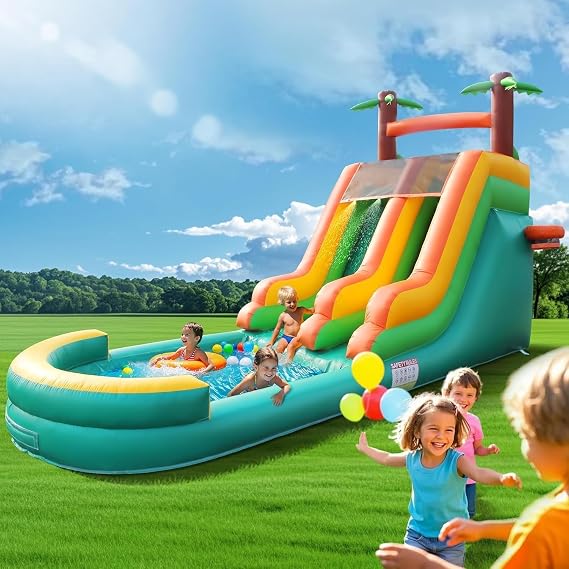 26.2FT Large Inflatable Water Slide Swimming Pool Play Center, Premium 100% PVC Commercial Grade Bounce House with Slide and 950w Blower for Adults, Wet Dry Use