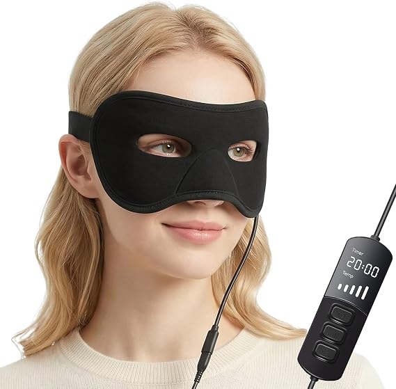 Heated Face Mask for Sinus Pressure Relief, Electric Heated Sinus Mask with 5 Heat & 6 Time Settings, Adjustable Face Heating Pad for Sinuses, Hormone Migraine, Tension Headache Relief (Black)