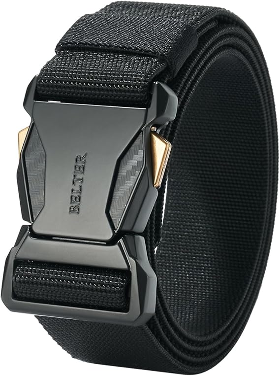 BELTER Men's Tactical Belt Military Work Belt Stretch Belt Elastic Nylon Outdoor Fabric Belt Adjustable with Quick Release