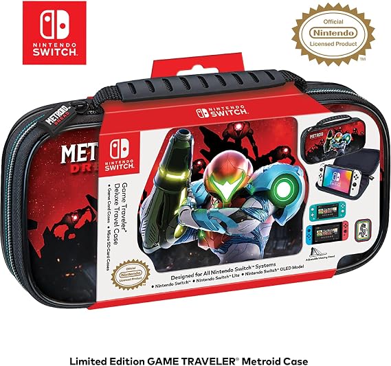 Game Traveler Metroid Nintendo Switch Case - Switch Carry Case for Switch OLED, Switch and Switch Lite, Hard Portable Travel Case, Adjustable Viewing Stand & Bonus Game Cases, Deluxe Carry Handle