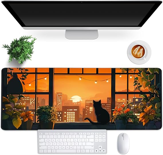FLY SPRAY Gaming Mouse Pad,Large Mousepad,XXL Keyboard Mat,Desk Protector (Red Black Cat