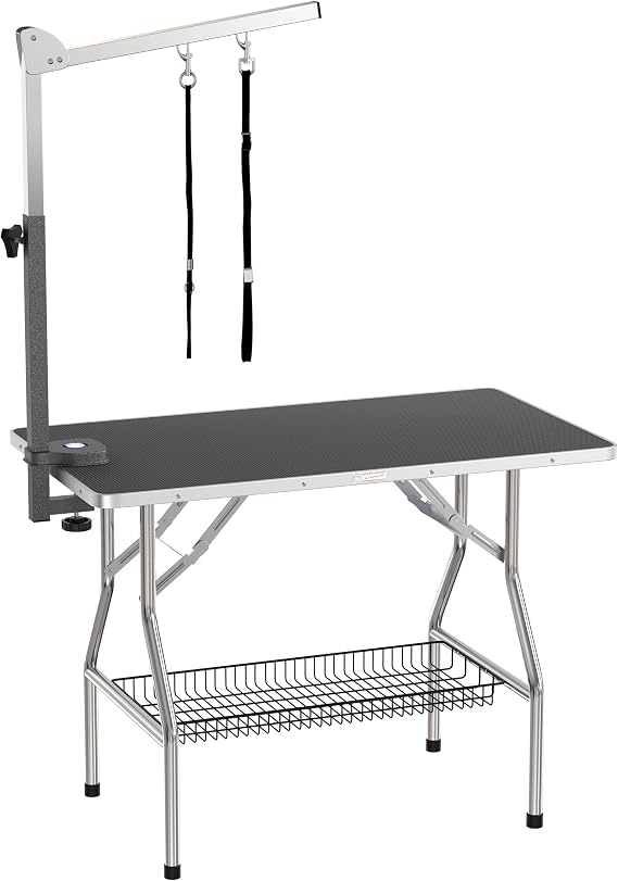 Flying Pig 38" Medium Size Heavy Duty Stainless Steel Frame Foldable Dog Pet Grooming Table (38x22, Black)