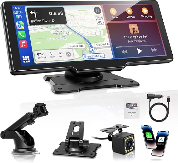 10.26" Wireless Apple CarPlay Screen with Android Auto and Reverse Camera