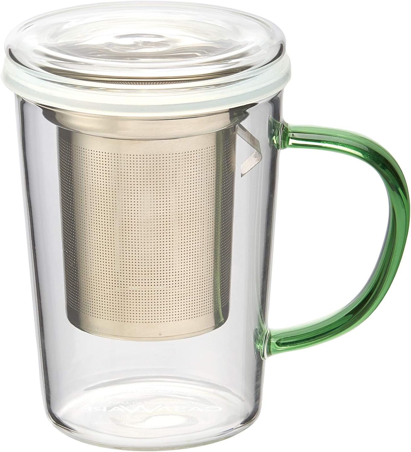 casaWare 18-Ounce Borosilicate Glass Tea Infuser Mug with Lid Green Handle