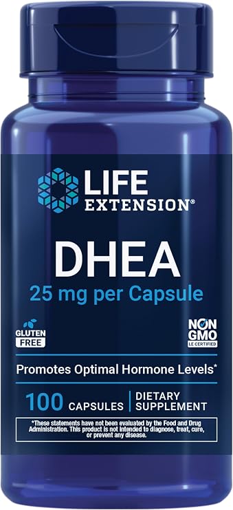 Life Extension DHEA 25 mg Hormone Balance Supplement, Memory, Muscle Health, Bone Health, Mens Health, Womens Health, Gluten-Free, Non-GMO, 100 Capsules
