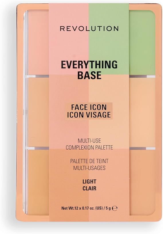 Revolution Everything Base Face Icon Complexion Palette, Multi-Use, Light | Cream Contour, Concealer, Corrector, Highlighter & Blush Kit, Vegan & Cruelty-Free