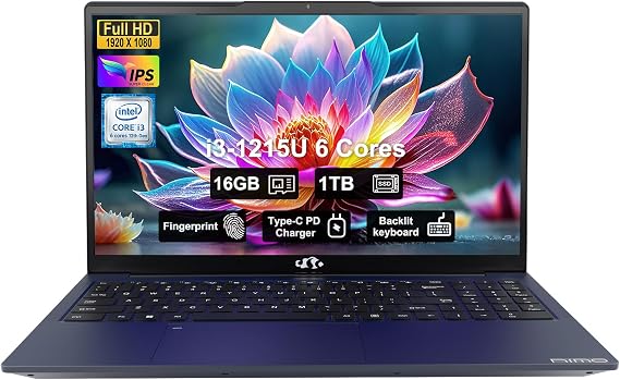 15.6" IPS FHD-Business-Laptop, Intel 6 Core i3-1215U 16GB RAM 1TB SSD (Beat i5-1135G7 Up to 4.4GHz) Computer with 65W Type C Fingerprint Backlit Keyboard Wi-Fi 6 Numpad Win 11