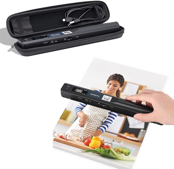 MUNBYN Portable Scanner, Photo Scanner for A4 Documents Pictures Pages Texts in 900 Dpi and 10.5 x 1.6 x 1.2 Hard Travel Case for Iscan