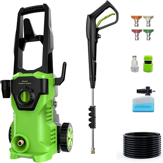 PATOOLIO Pressure Washers, 450L/H Max 160Bar Electric Power Washer with Foam Cannon 48FT Total Long High Pressure Washer for Cars, Fences, Patios, Decks, Patios and Driveway Powerwasher