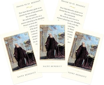 Trendzeen St Benedict Card - Saint Benedict Card for Daily Prayers, Reflection, Devotion - St Benedict Prayer Card - Saint Benedict of Nursia Holy Catholic Theme Set of 5 Items