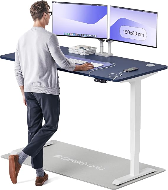 Desktronic HomePro Standing Desk – 160 x 80 cm Height Adjustable Desk with Electric Dual Motor, Touchscreen Controller & Integrated USB/USB-C, 3 Memory Presets