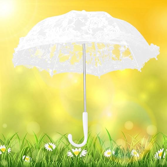White Lace Umbrella, White Lace Parasol Bridal Shower Umbrella Vintage Crafted Flowers Embroidery Umbrellas Romantic Bridal Photo Props Lady Costume Dance Accessory for Wedding Party Celebration