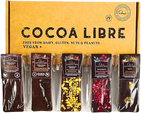 Cocoa Libre Variety Pack - 5 Unique Flavors of Vegan, Dairy-Free, Nut-Free, Gluten-Free Mini Chocolate Bars, 200g