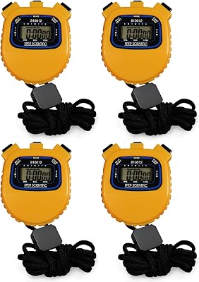 Sper Scientific Water Resistant Stopwatch 810012 - Digital Timer with Split Interval Function, 1224 Hour Alarm Clock & Calendar for Sports, Labs, Fitness, and More - 4 pc