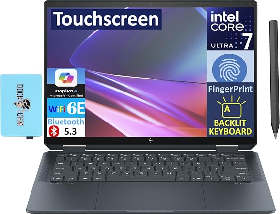 HP Spectre x360 AI Powered 2-in-1 Laptop 14.0" Touchscreen OLED 2.8K Display (Intel Ultra 7-155H, 32GB LPDDR5X, 2TB PCIe SSD, Active Pen, Backlit KB, Fingerprint, Win 11 Pro) w/DKZ USB Port Expander