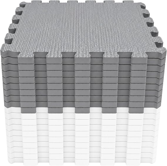 SAFRI Interlocking kids play mat soft foam Baby Playmats Floor Gyms jigsaw puzzle play mats floor exercise fitness yoga crawling mat living room flooring (White & Grey- 20 Pieces)