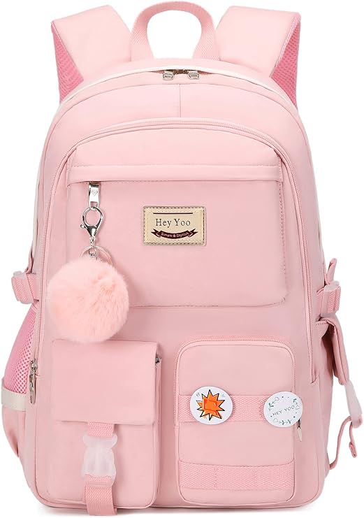 Hey Yoo Backpack Girls Bookbag Cute School Bag College Middle High School School Backpack for Teen Girls, Pink, 2XL, Cute