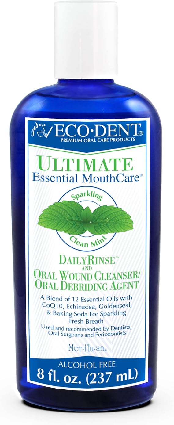 Eco-Dent Alcohol-Free Mouthwash, Mint - Ultimate Essential MouthCare, Oral Care Mouth Wash for Adults, Baking Soda Mouth Rinse with Essential Oils + DailyRinse Single-Use Pack, Mint