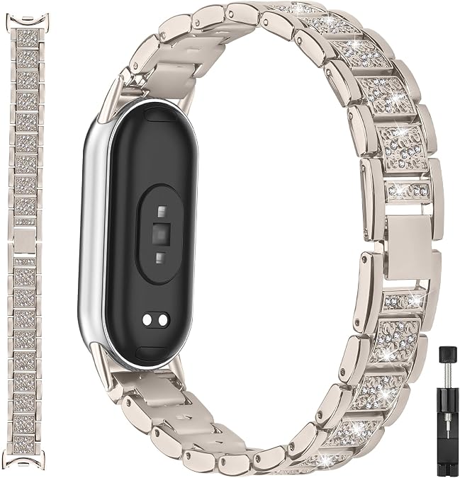 Metal Bands Compatible with Xiaomi Mi Band 1098 Women Men,Adjustable Stainless Steel Sport Strap Wristband Watch Straps Fit for Mi Band 10 smartwatches