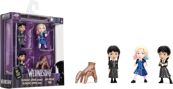 Jada Wednesday 2.5" Metalfigs 4-Pack Durable Die-Cast Collectible Figurines Includes Wednesday, Enid, Thing, Morticia Ages 8+ Vibrant Color Details, for Collectors & Fans