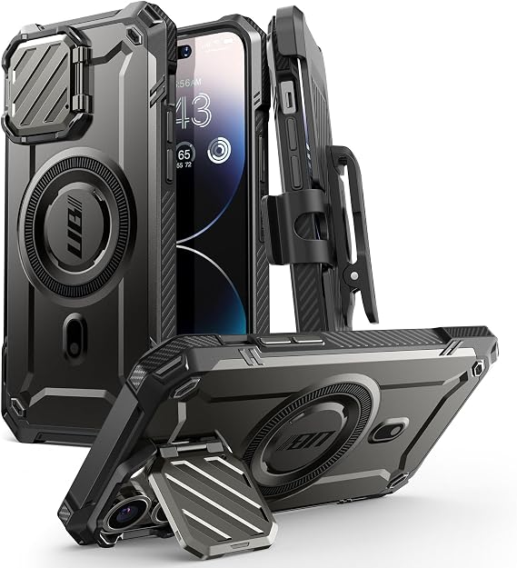 SUPCASE for iPhone 14/13 Pro Max Case with Camera Cover Stand, Black