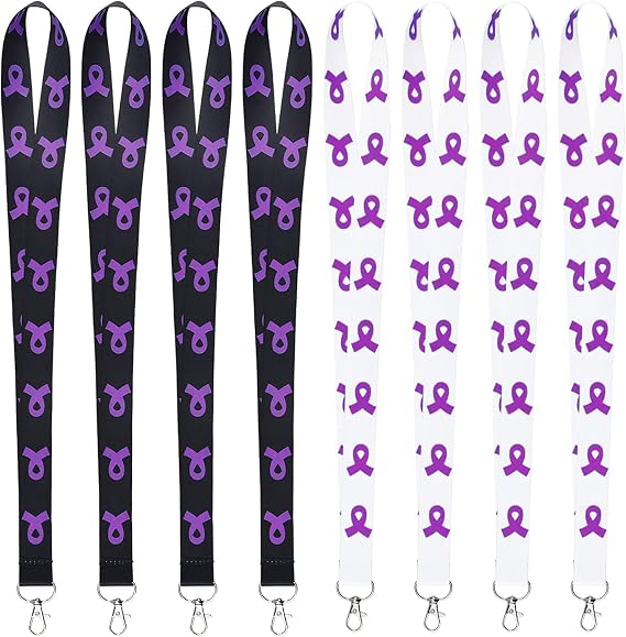 Purple Awareness Lanyards, 8 Pieces Purple Ribbon Lanyards Domestic Violence Lupus Alzheimers Pancreatic Awareness Lanyard with Ribbon for Keychain Phone Holder (Purple Mixed)
