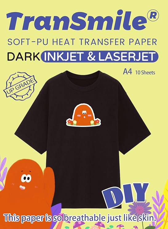 TRANSMILE Dark Transfer Paper A4 10 Sheets for Inkjet & Laser Printer(TS-H-D3.0-10)