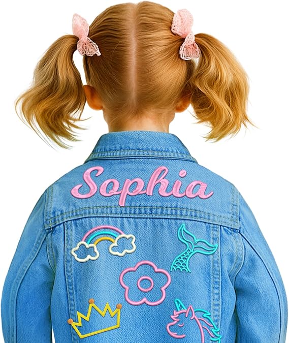 Personalized Denim Jacket for Kids with Embroidery Name, Custom Toddler Jean Jacket, Custom Long Sleeve Jean Jacket, Boys' & Girls' Outerwear Jackets, 1-10 Year Old Girl Birthday Christmas Gifts