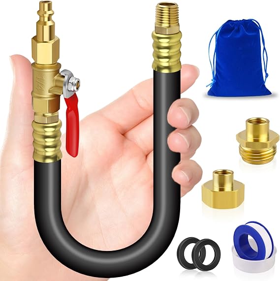 RV Winterizing Blowout Adapter, 3/4'' GHT Sprinkler System Winterize Blow-Out Fitting Plgu Kit, 16.9''Air Compressor Winterization Hose for Travel Trailer,Camper,Boat,Garden Faucet Hose,Marine