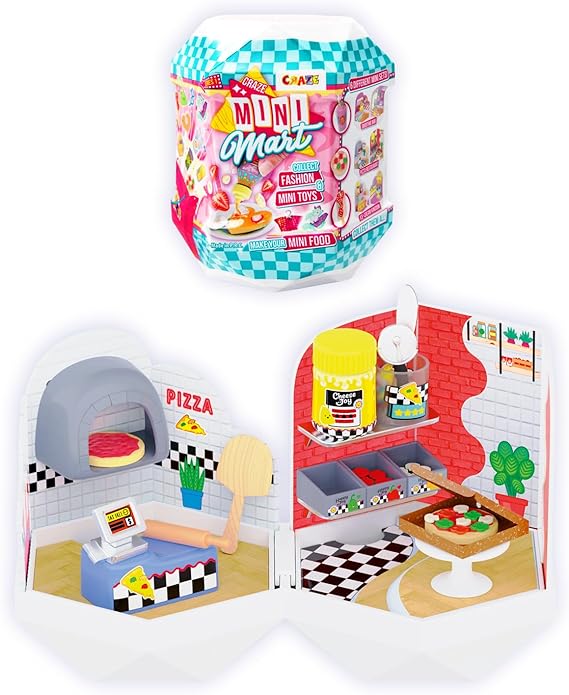 Craze MINI MART Mix - Miniature Dollhouse with DIY Accessories – 1 of 6 Collectible Replica Shops' Capsules IN Blind Box – Connectable Mini Houses Gifts for Children Ages 5+, Rosa