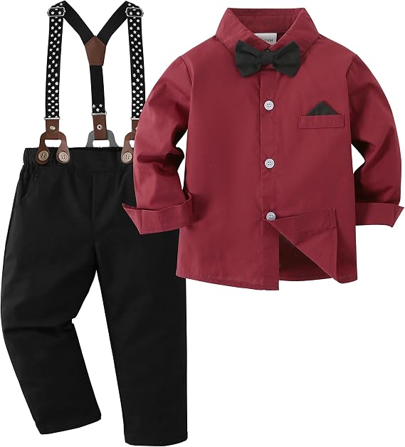 DISAUR Baby Boy Clothes Suits Toddler Dress Shirt With Bowtie Suspender Pants Outfit Sets Gentleman Wedding 1-6 Years