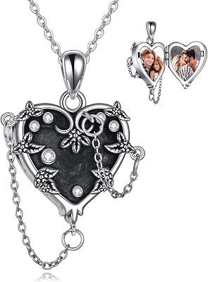MONGAS Witches Heart Necklace for Women 925 Sterling Silver Black Heart Necklace Skull Goth Halloween Jewelry for Women Witchy Gifts