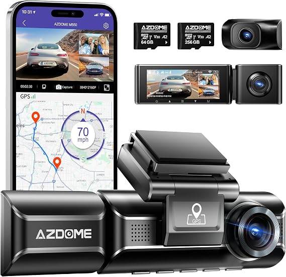 AZDOME M550 3 Channel Dash Cam with AZDOME 256GB TF Card