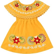 Traditional Mexican Dress for Baby Girls Ruffle Off Shoulder Cinco De Mayo Fiesta Outfit Party Floral Embroidered Dress