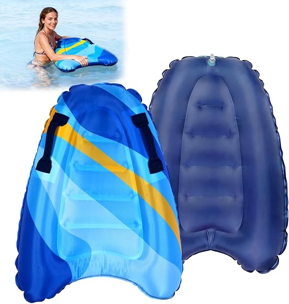 Inflatable Floating Boogie Board with Handles, Lightweight Portable Surf Mat for Adults, Safe Float Device for Swimming, Pool and Seaside Beach Summer Water Activity