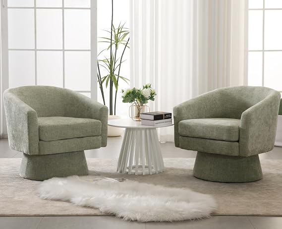 Shunzhi Set of 2 Modern Swivel Accent Chair, Green Chenille