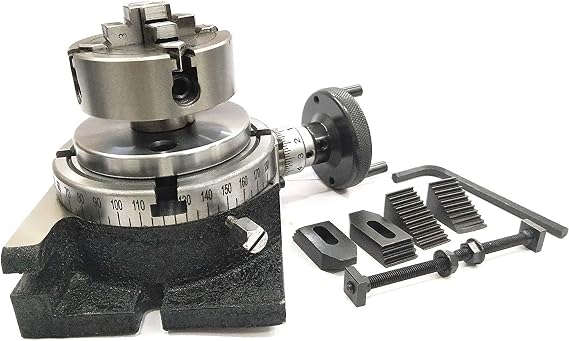 Milling Indexing 4"/100 Rotary Table Quality Precision Horizontal Vertical With Suitable M6 Clamp Kit & Small Chuck (with 70 Mm 4 Jaw Independent Chuck)