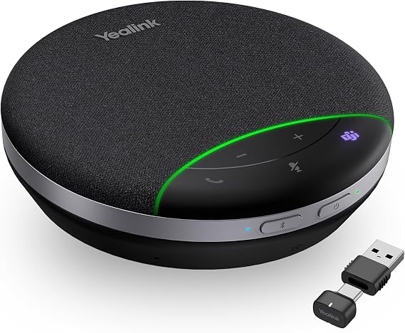 Yealink SP92 Bluetooth Speakerphone USB Conference Speaker and Microphone | Full-Duplex,Noise Reduction,20h Teams Call,278g,Wireless Portable Design,4-6 Meeting Room/Computer,BT51 Dongle,A/C Adapter
