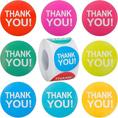 Anwyll 500Pcs Thank You Stickers - 1.5Inch Candy Color Thank You Stickers for Packaging Thank You Sticker for Small Business Thank You Seal Label Sticker for Envelope Gift Wrap Birthday Party Favors