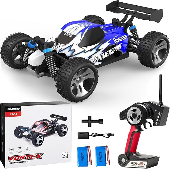 SIMREX 1:18 Scale 4WD RC Car | 40+MPH High Speed Off-Road Remote Control Truck | All-Metal Transmission & Nylon Chassis | 30+ Min Runtime | Gift for Adults, Teens & Kids (Blue)