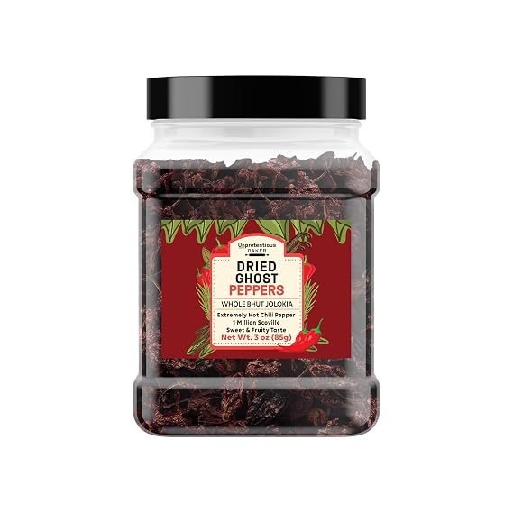 Unpretentious Dried Ghost Peppers, 3 oz, Extremely Hot Bhut Jolokia Chile Peppers