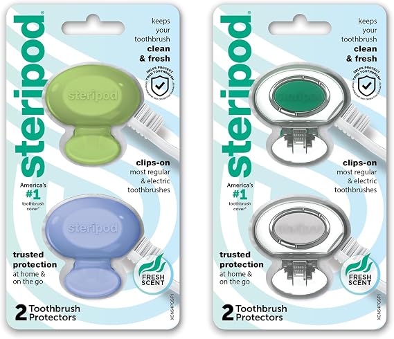 Steripod Clip-On Toothbrush Protector, Multicolor, 4 Count