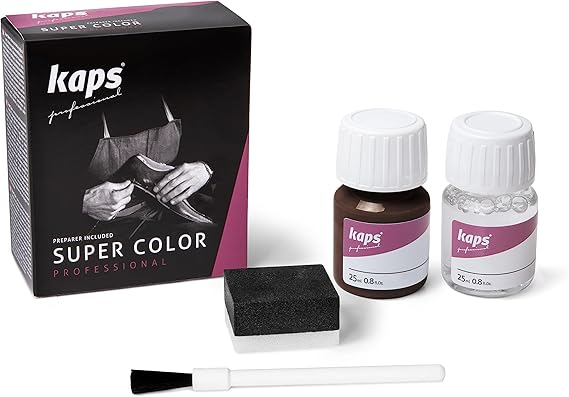 Dye with Primer for Natural and Synthetic Leather Shoes, Kaps Super Color and Preparer, 70 Colors (180 - Chocolate)