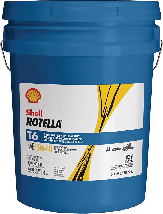 Shell Rotella T6 Full Synthetic 15W-40 Diesel Engine Oil, 5 Gallon