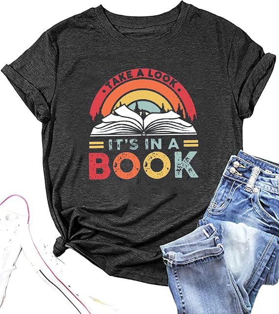 DUTUT Women's Rainbow Book Lover T-Shirt - Reading Teacher Shirt - Inspirational Short Sleeve Top