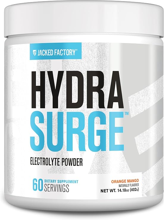 Jacked Factory HYDRASURGE Electrolyte Powder - Hydration Supplement with Key Minerals, Himalayan Sea Salt, Coconut Water - Keto Friendly, Sugar Free, Naturally Sweetened - 60 Servings, Orange Mango