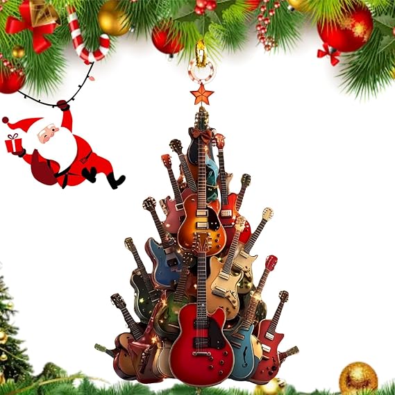 #19 Guitar Christmas Tree Ornament,Wooden Musical Instrument Decor for Xm/as Tree,Halloween & Christmas Decorations,Rocking Guitar Ornaments Gift,P/arty Gi/fts for Happy Mo/od Celebr/ation